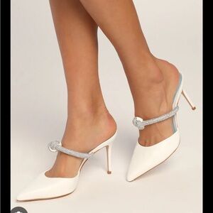 Schutz Pearl Crystal Knot Mule Pumps White Size 8.5